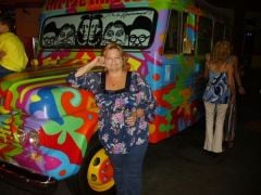 Ruthi at the psychodelic bus