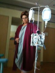 Me with my IV...2 days out. Still nauseated but walking walking walking