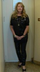 April in black leggings & sequin top