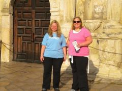 VV and SlimDiddy in front of the Alamo, 2 days post-op.  I was 212 on surgery day.  You can see that VV2010 has her water bottle with her- sip, sip, sip!
