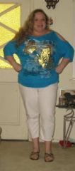 mary 70 lbs lost. new shirt too big and smaller white jeans kinda baggy....