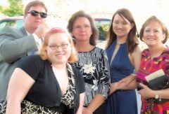 Dad, Aunt Sharon, my sister, Mom, and I. (Mom is the one on the far right.)