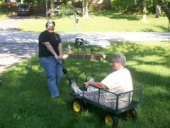 Pulling my mom around in a wagon on Mother's Day