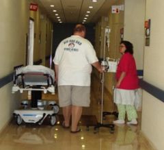 Saara and I up walking after surgery. The key to a quick recovery.