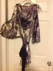 Cream with Plum Burgandy Black Paisley with Black Belt   Cold shoulder Sleeves  1X