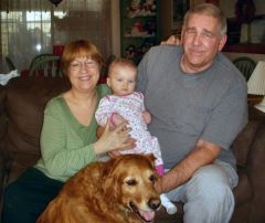 Grandma, Christina and Grandpa and one of our 2 goldens Blake