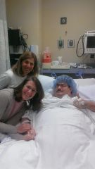 In the pre-op area with my mom and my friend, Linda