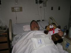 Me and teddy relaxing ( teddy is a cough pillow given by bariatric center)