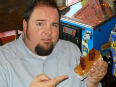 Before - eating a maple-bacon donut!