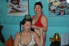 me and my mom new party at Bikram Yoga 2010 she was braiding my hair for class
