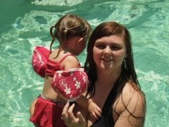 My baby and I in the swimming pool. I wouldn't be caught dead in a swimsuit in a picture 6 months ago!