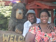 Husband and me 2012 weight approx 290. Front of the original Famous Dave's Restaurant in Wisconsin