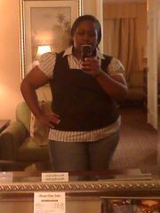 1/19/09: Camera phone pic of me at a conference in  a size 22 jeans and a 18/20 Shirt.  I was in a 26/28 jeans and a 26/28 shirt at the date of my surgery.