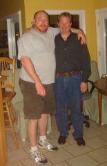 Me and Jim April 2009, down about 75 lbs to 210. (He's up to 280!).  What a change, we've traded places.