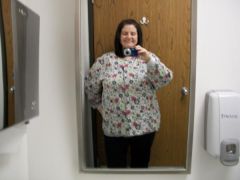 My standby photo---Friday scrubs at work. 

80 lbs down.