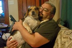 My husband and my beagle.  Her name is Dottie.