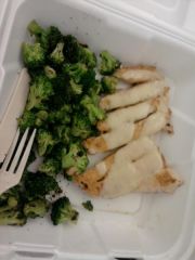 what i eat a lot for lunch at work. steamed broccoli w/ herbs and grilled chicken w/ swiss melted on top! yumo!