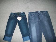 its in the wrong order! anyways the capris on the left are my final goal size which on the tag says 3/4 but my goal is 3 or 4, yeah but on the right is my current size which those are 22 but i like to wear a size 20