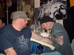 Getting tattooed, while on a break at the Philadelphia Tattoo Convention