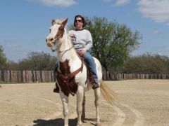 Me on my new horse Zena...I can ride and fit in the saddle.  I've wanted a horse my entire life and I now have one.....I would have never done this while @ 264 lbs.