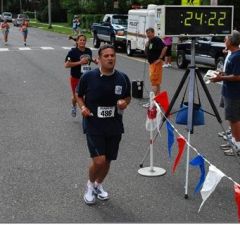 6/12/10   209 lbs
5K race official time was 24:16