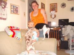 me with my neice and 2 dogs about 7 1/2 weeks after surgery