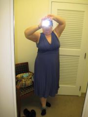 Trying on a bridesmaid dress. It's a 14 which stretches. It was the biggest size it came in.