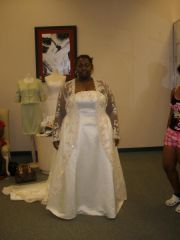 Trying on wedding dress in 2009