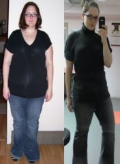 Progress from one week pre-op to February 2010. Size 26 to Size 14. Still have about another 40 or so pounds to go.