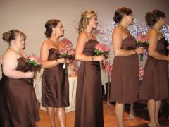 I'm on the far right. I'm a normal size next to the other bridesmaids!