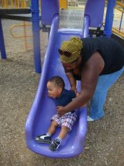 Auntie Passion and Jaden his first slide