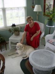 Me and Sherman at my Aunt & Uncle's in Maryland in April.  Update 10-08-08, the red dress is gone. No longer fit so I gave it away.