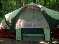 We themed our trip...our tent looks like "Hell"...