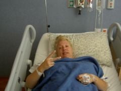 OK-not flattering, but JUST after being brought back to the room after surgery.  Feeling tired but not too bad!