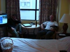 carl and dady in the hotel room