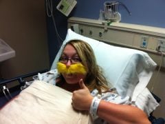 Trying to stay calm before surgery with my Lorax mustache on. :)